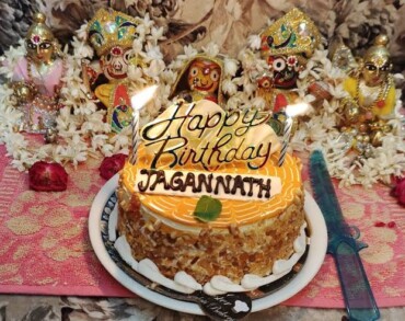 Birthday Cake for Lord Jagannath, Baladev & Subhadra