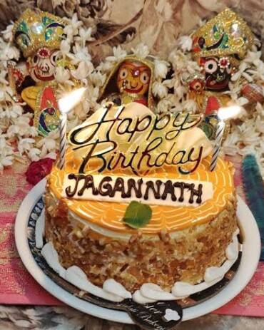 Birthday Cake for Lord Jagannath, Baladev & Subhadra