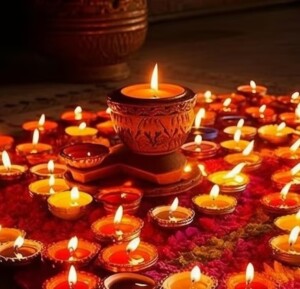 Offering 108 Ghee Lamps